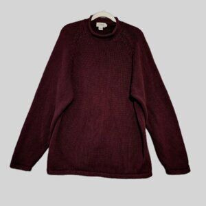 VTG 90s J CREW Roll Neck Collar Knit 100% Cotton Fisherman Burgundy Sweater L